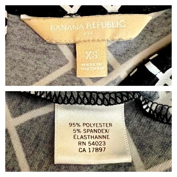 Banana Republic Sleeveless Blouse Size XS Black White Geometric Patterned Top - Picture 3 of 7